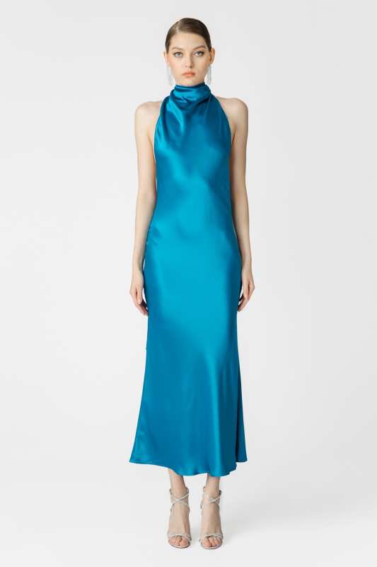 Penella Backless Satin Midi Dress
