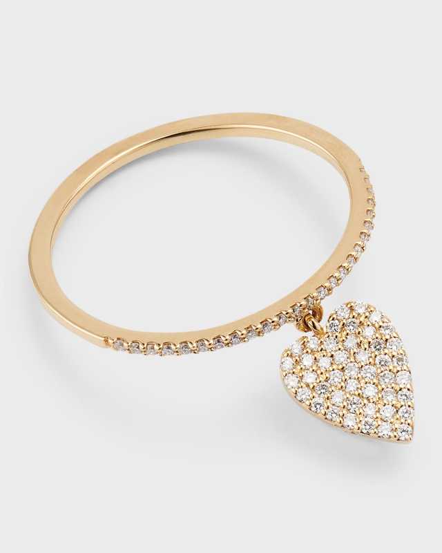 14k Gold Flawless Diamond Heart Charm Ring