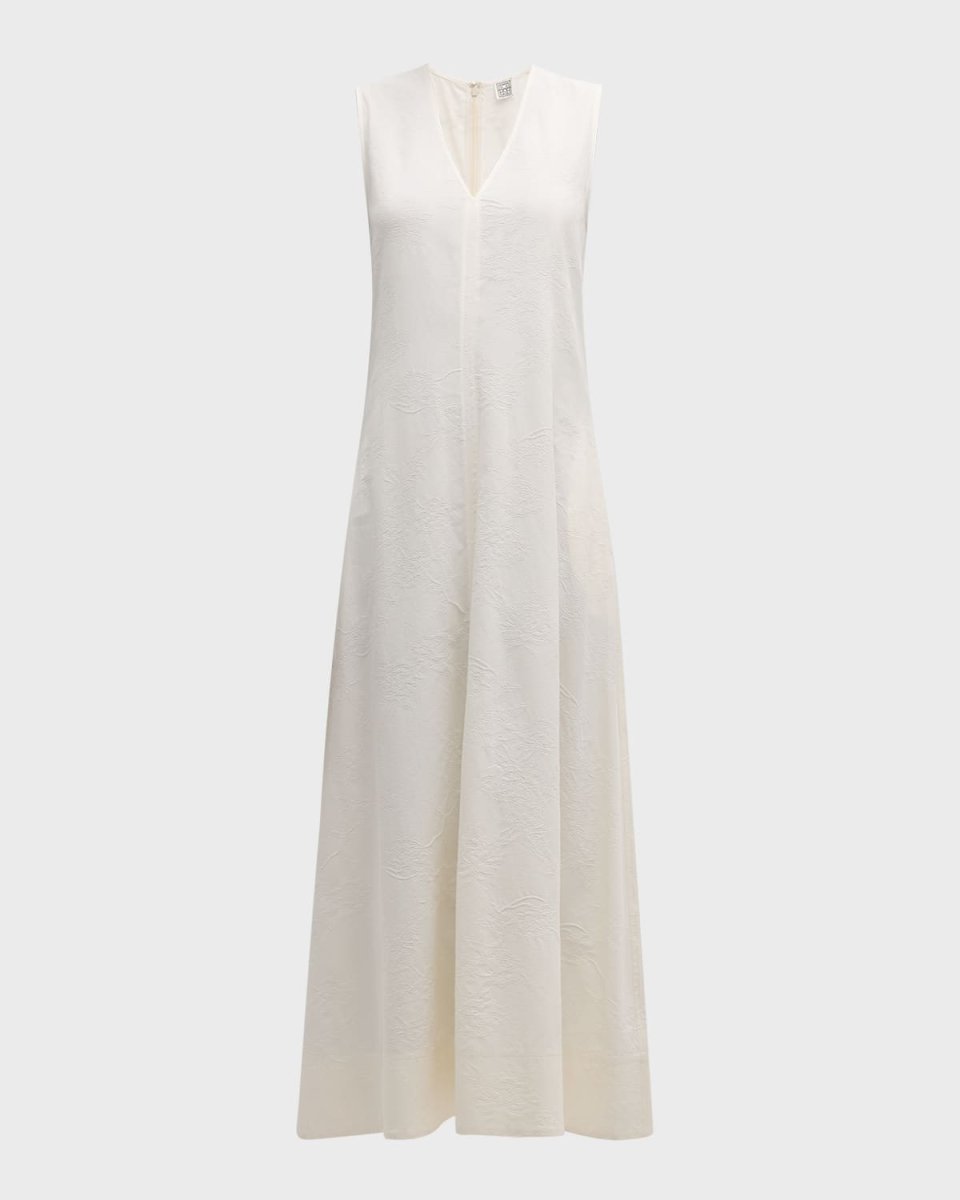 Plunging Floral Jacquard Twisted Backless Maxi Dress