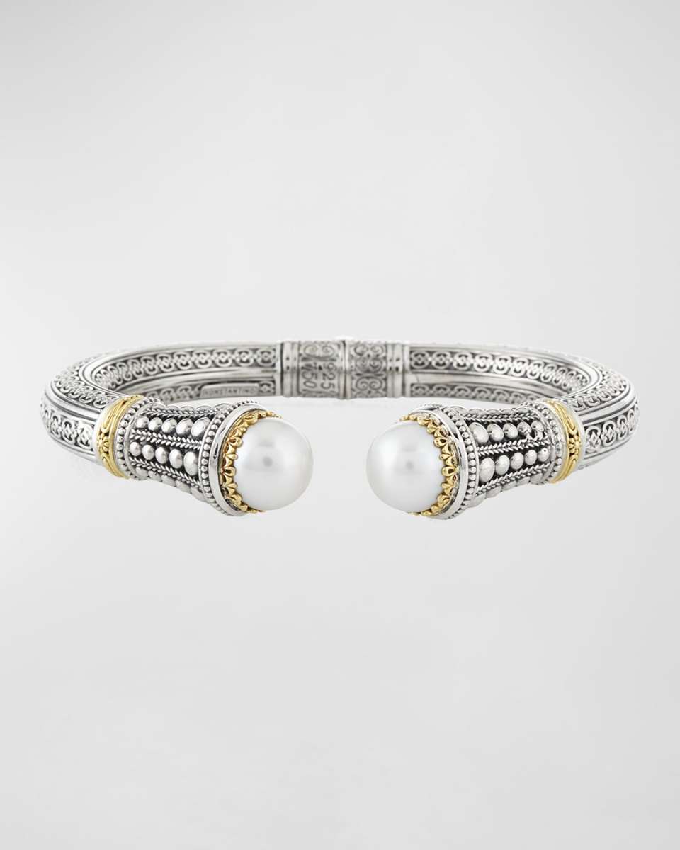 Silver & 18k Gold Pearl-Tip Hinge Bracelet