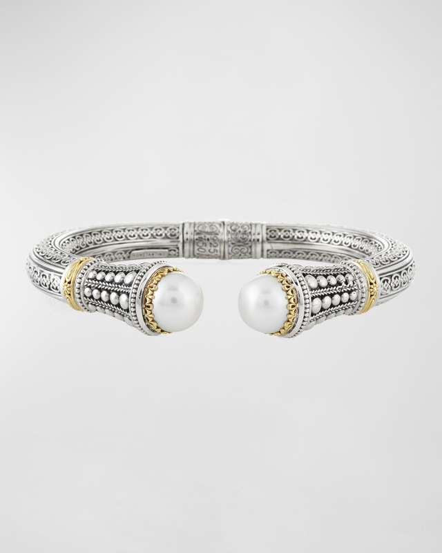 Silver & 18k Gold Pearl-Tip Hinge Bracelet