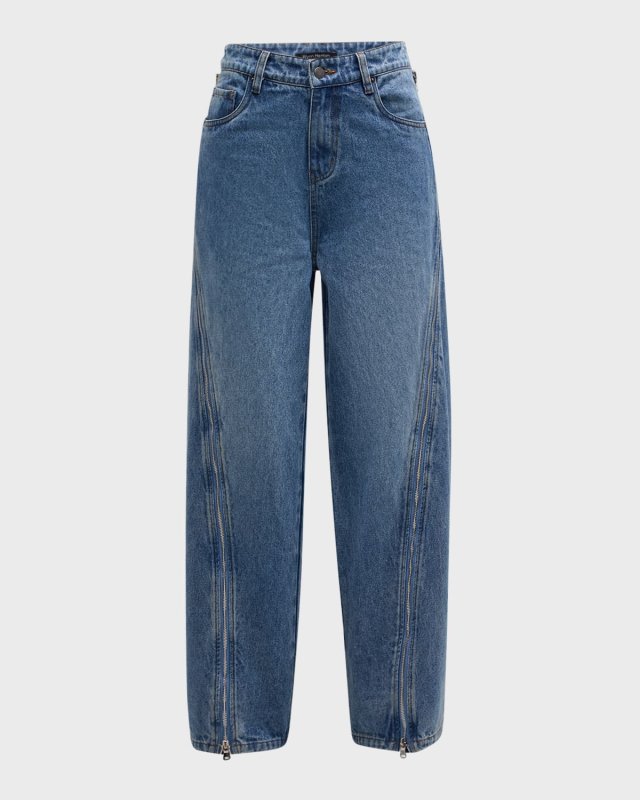 Wide-Leg Zipper Jeans