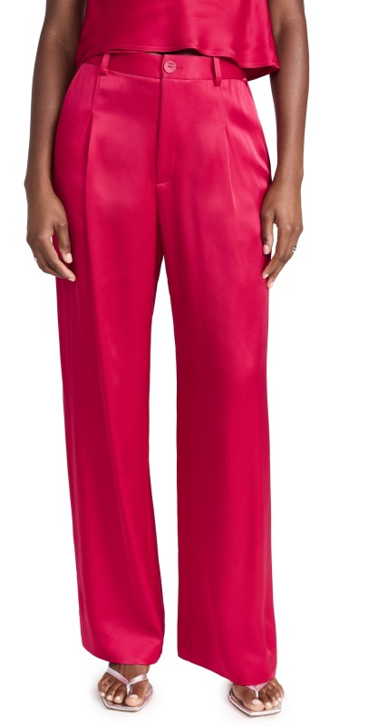 LAPOINTE Doubleface Satin Relaxed Pleated Pants Cerise