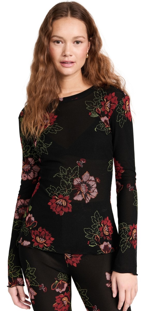 Dur Doux Flower Mesh Tunic Black,Green,Gold