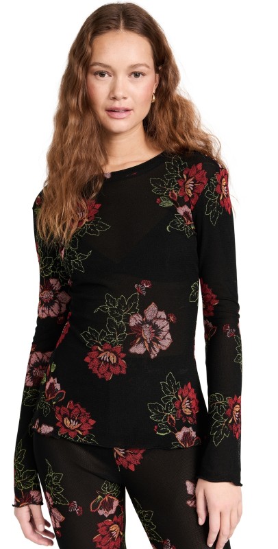 Dur Doux Flower Mesh Tunic Black,Green,Gold
