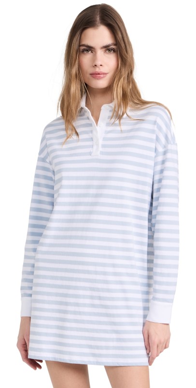 ATM Anthony Thomas Melillo Heavyweight Jersey Polo Dress White/Powder Blue