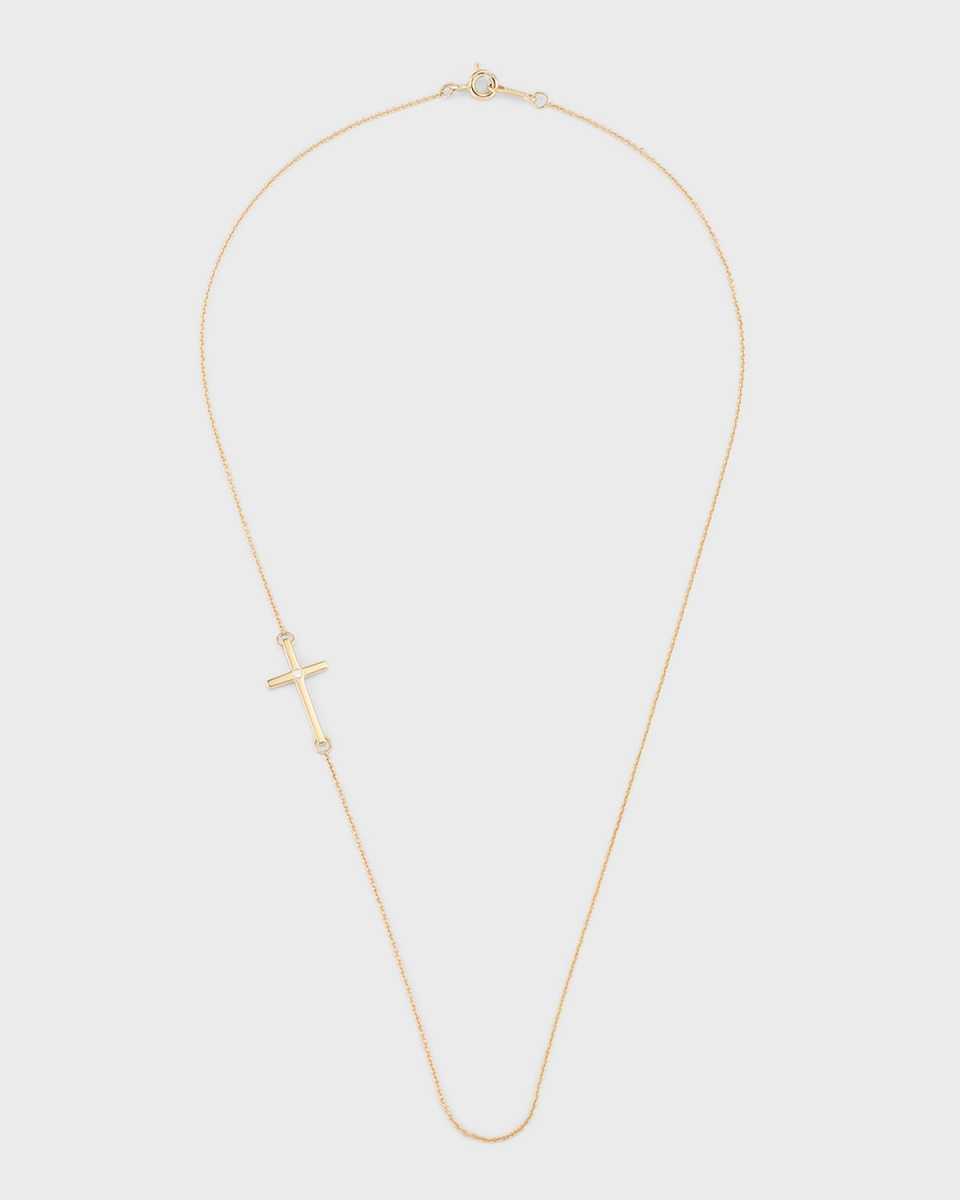 14K Yellow Gold Cross Necklace with One Diamond