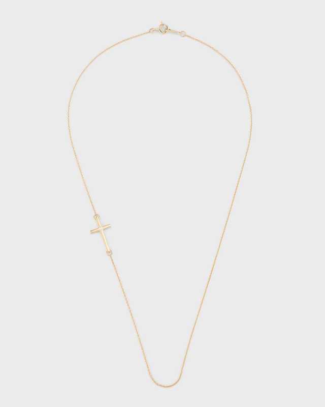 14K Yellow Gold Cross Necklace with One Diamond