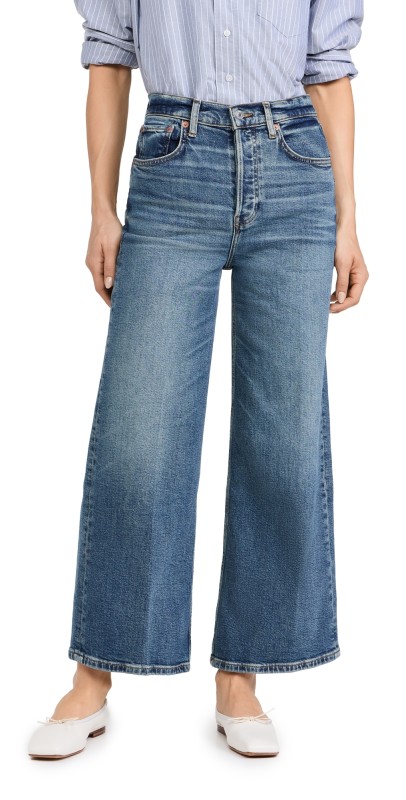 RE/DONE High Rise Wide Leg Crop Jeans Crafted Indigo