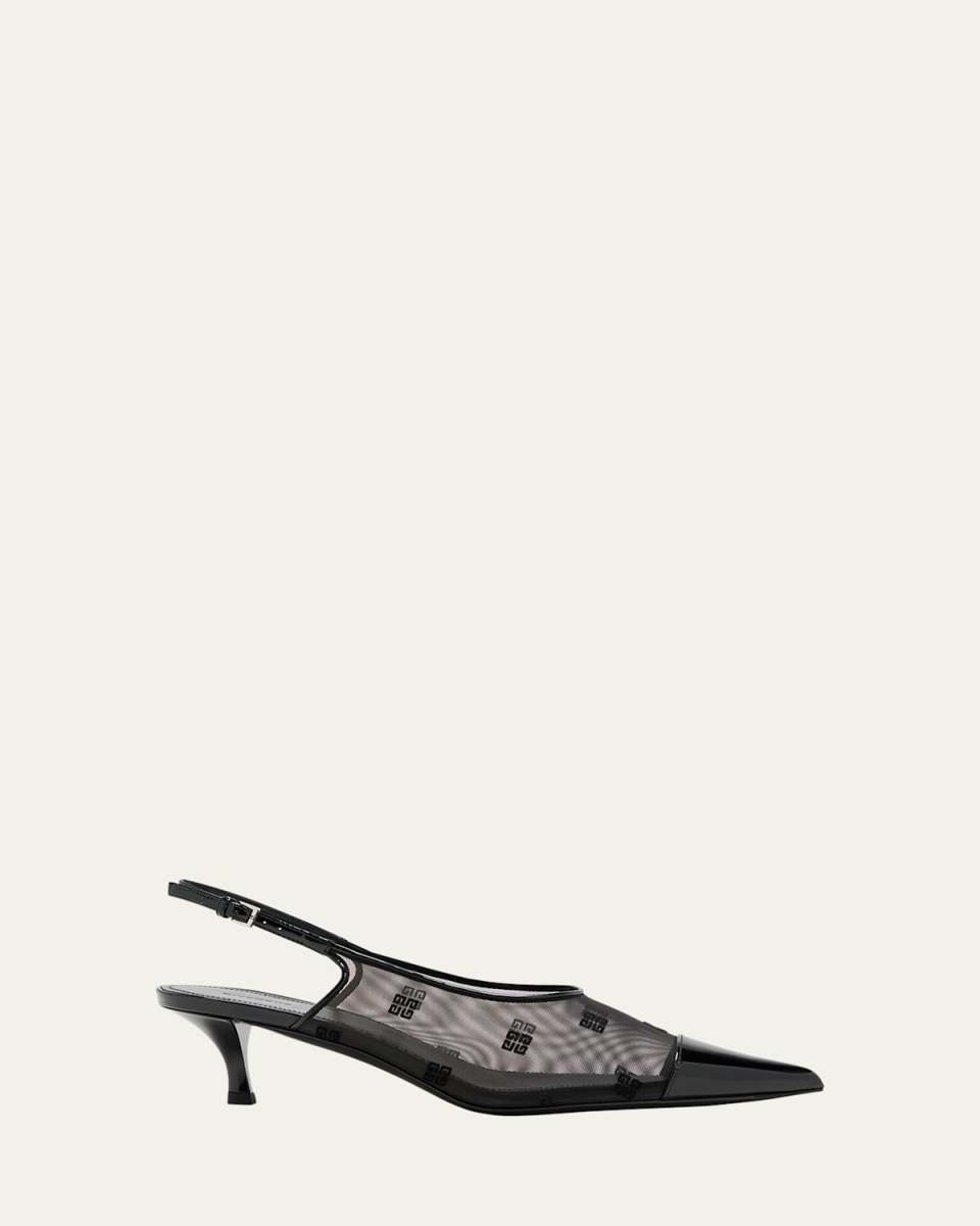 4G Mesh Patent Slingback Pumps