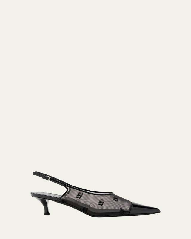 4G Mesh Patent Slingback Pumps