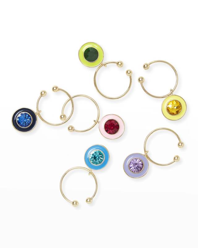 Enamel Gem Wine Charms, Set of 6