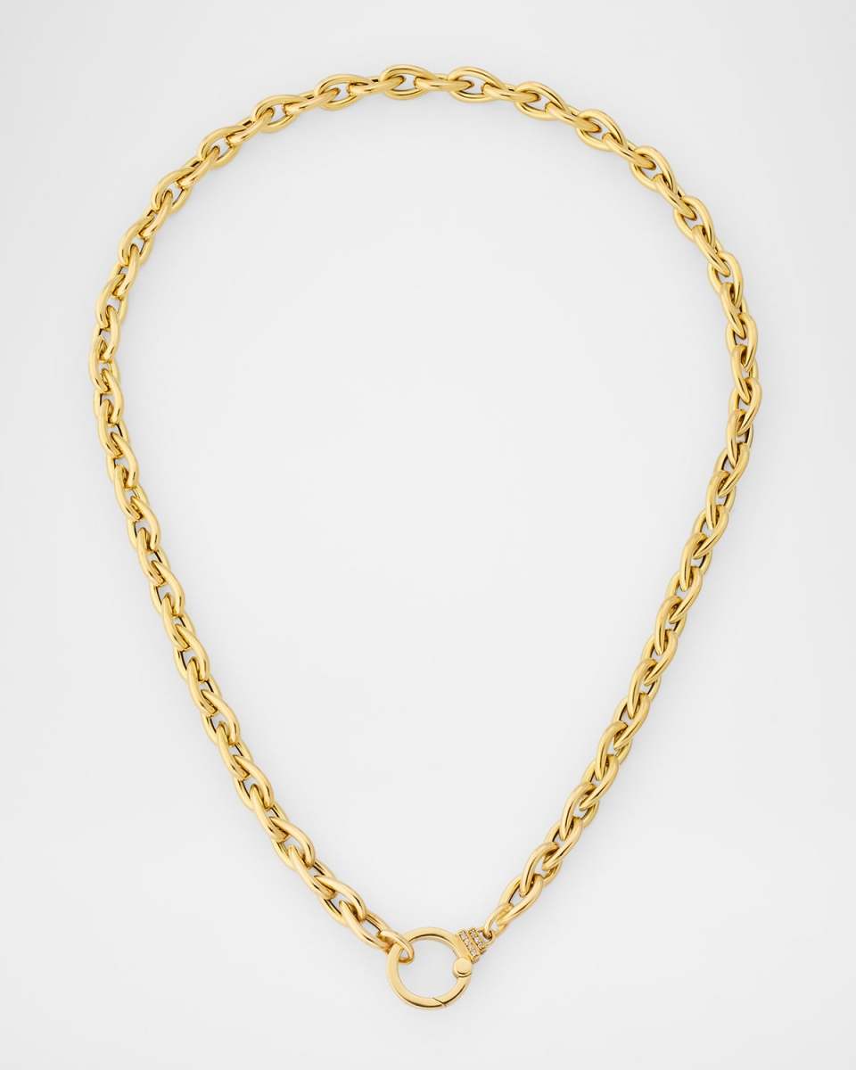 18K Yellow Gold Smooth Teardrop Chain Necklace with Diamonds, 18"