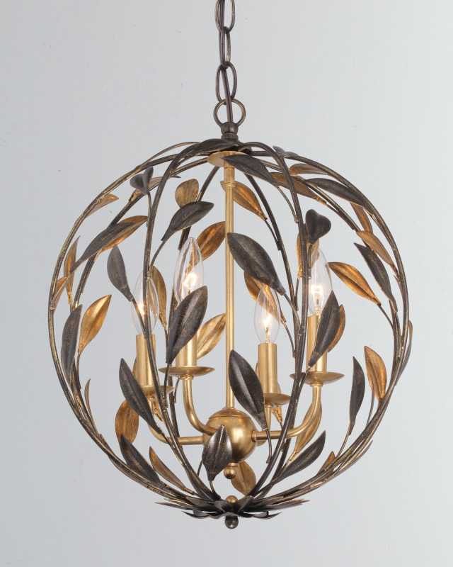 Broche 4-Light English Bronze and Antiqued Gold Sphere Mini Chandelier