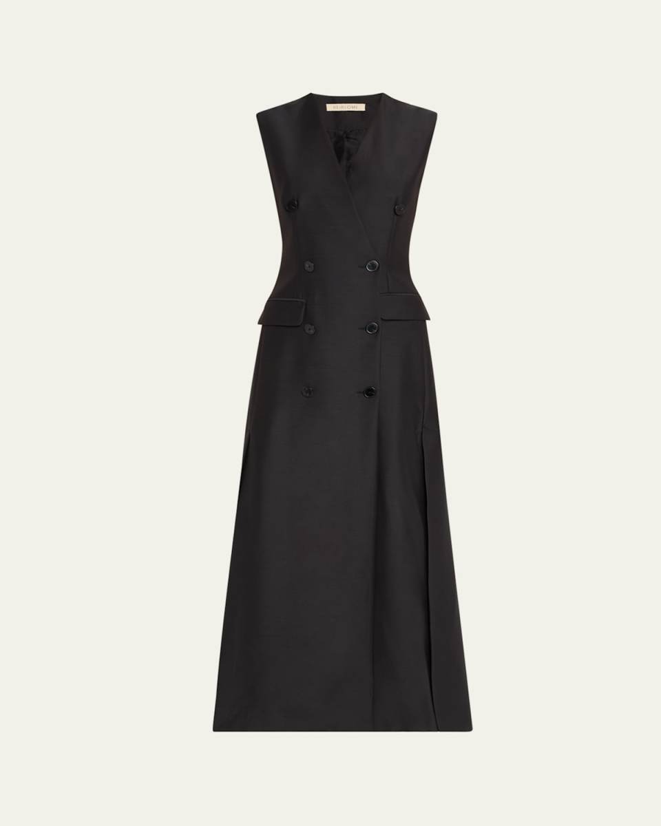 Chelsea Double-Breasted Silk Wool Coat Dress