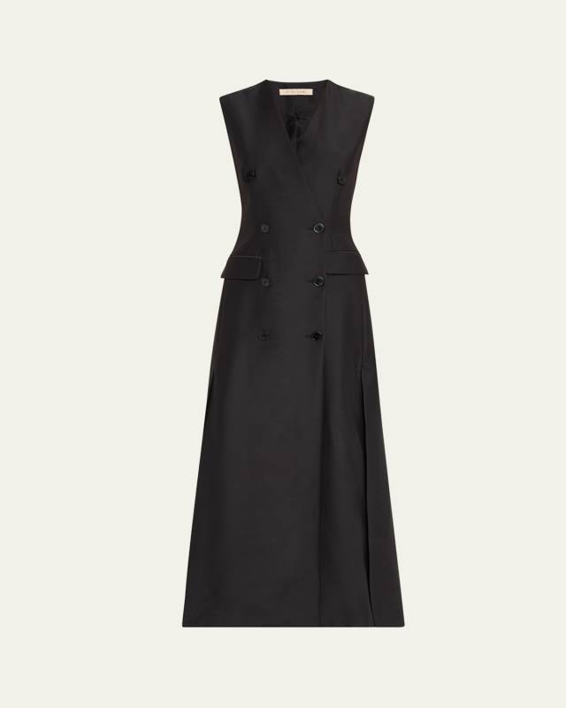 Chelsea Double-Breasted Silk Wool Coat Dress