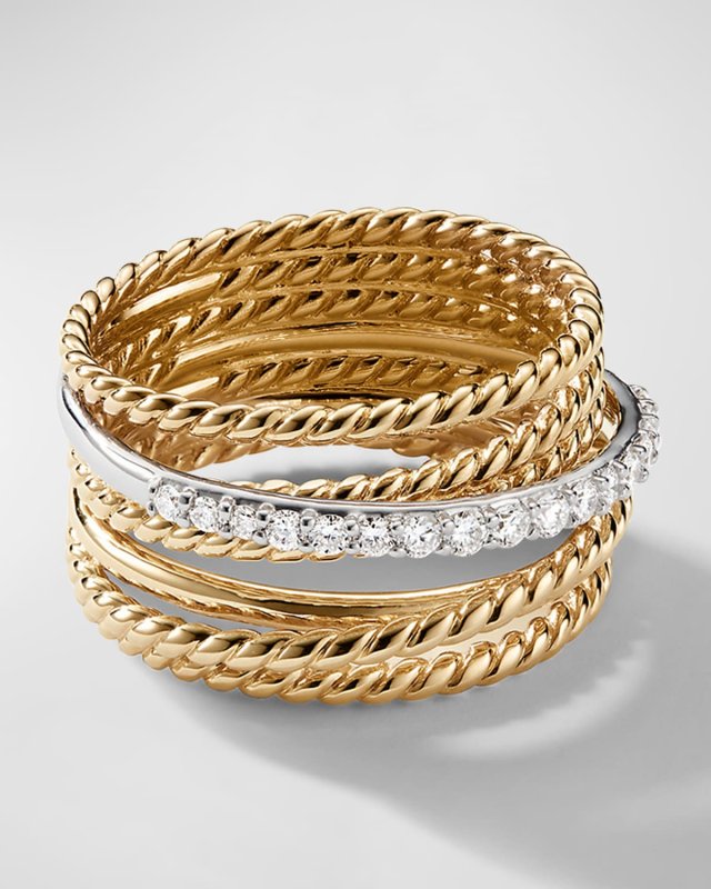 Crossover Ring with Diamonds in 18K Gold, 12mm