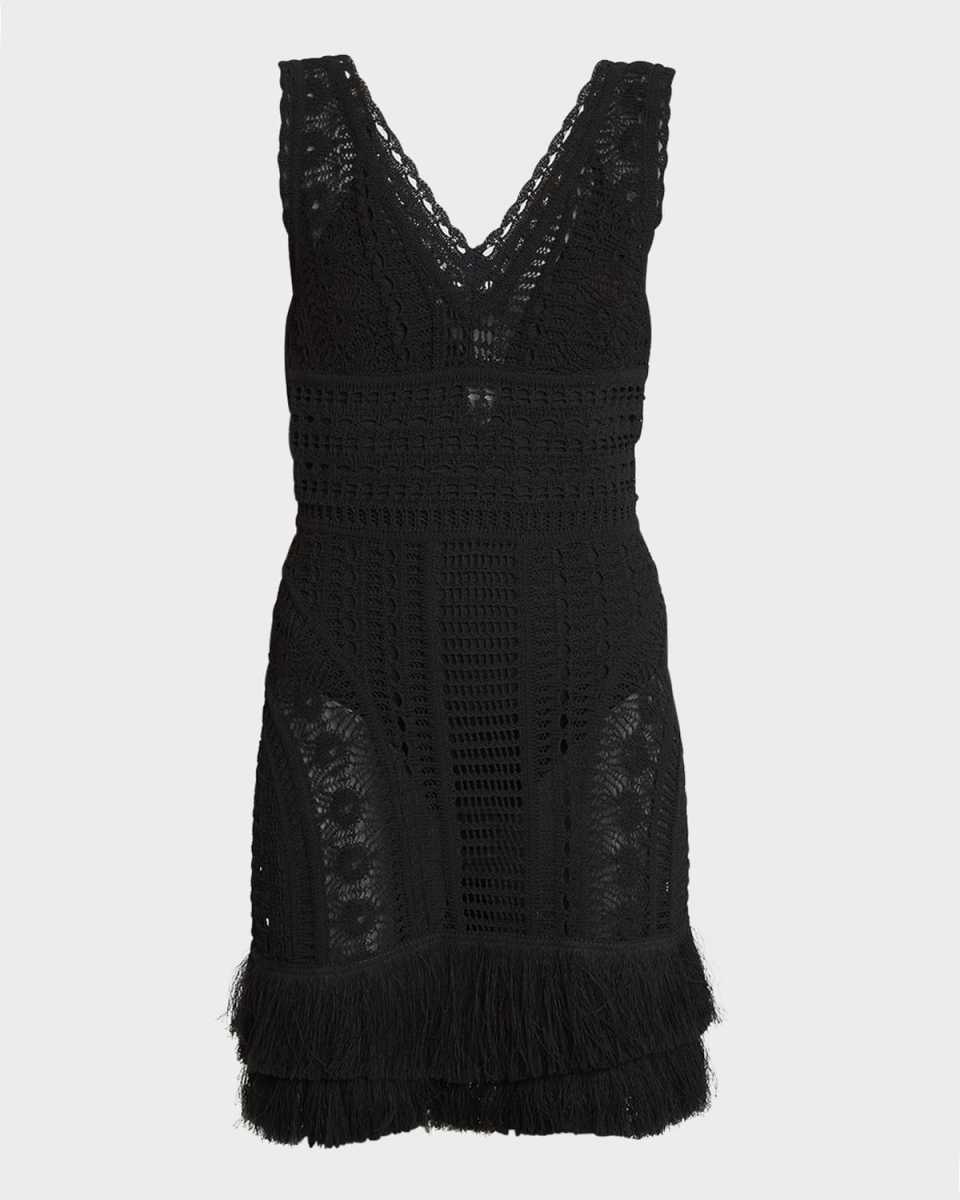 Fringed Crochet Knit Sleeveless Mini Dress
