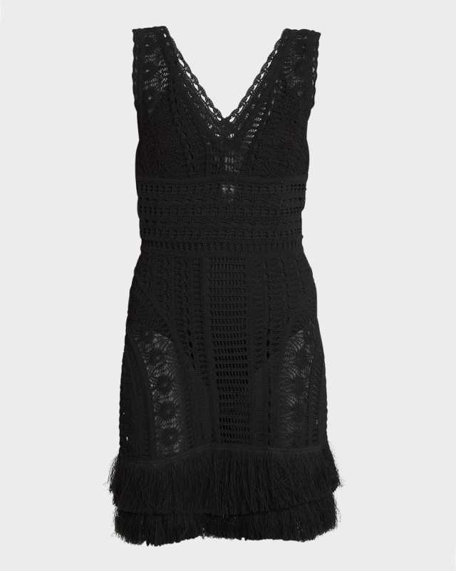 Fringed Crochet Knit Sleeveless Mini Dress