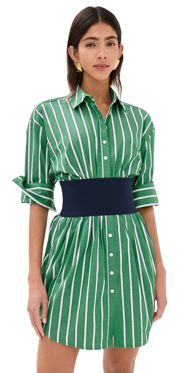 STAUD Michelle Dress Seaweed Stripe