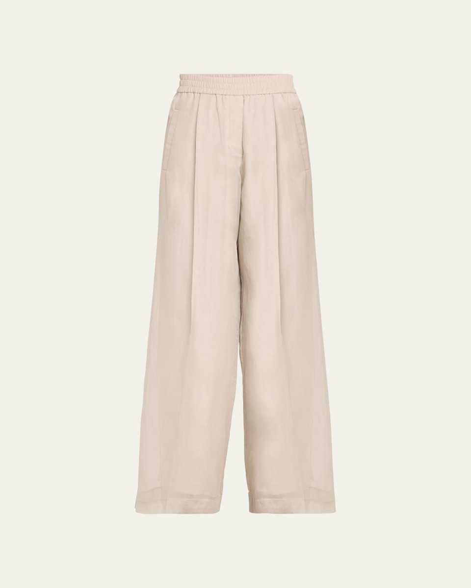 Wide Leg Gauze Elastic Waist Fluid Pants