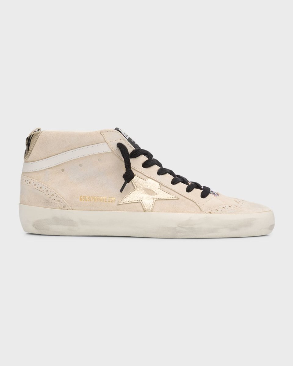Mid Star Mixed Leather Wing-Tip Sneakers