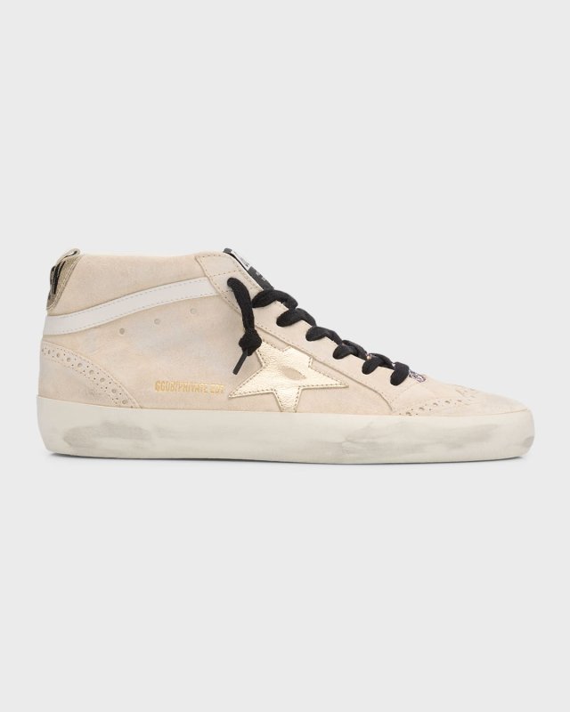 Mid Star Mixed Leather Wing-Tip Sneakers