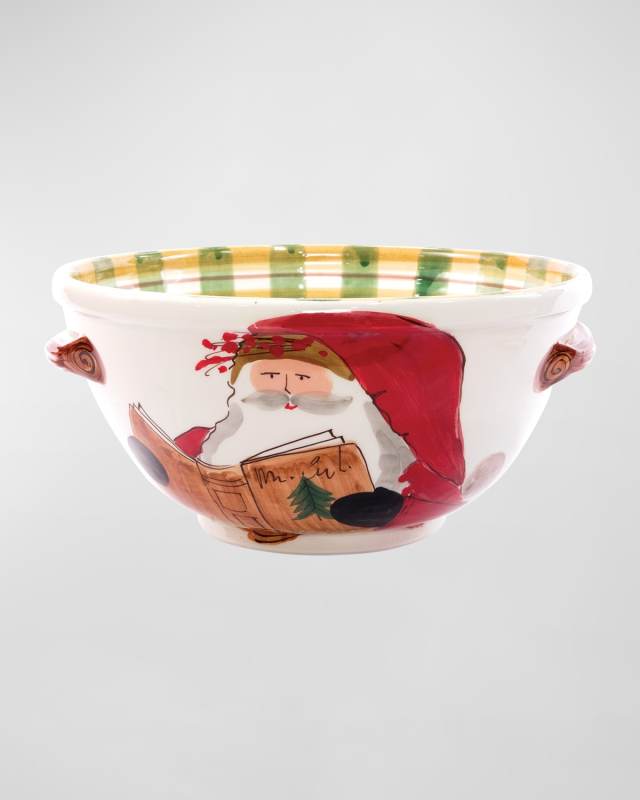 Old St. Nick Handled Medium Bowl with Santa Reading