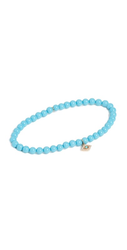 Sydney Evan 14k Gold Turquiose Beaded Evil Eye Charm Bracelet Turquois