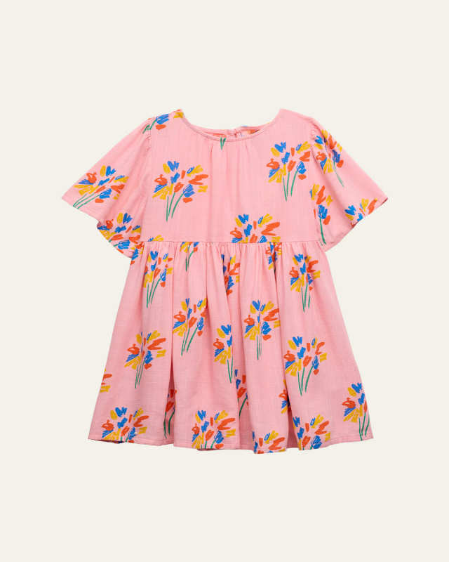 Girl's Fireworks Flounce-Sleeve Woven Linen-Blend Dress, Size 2-13