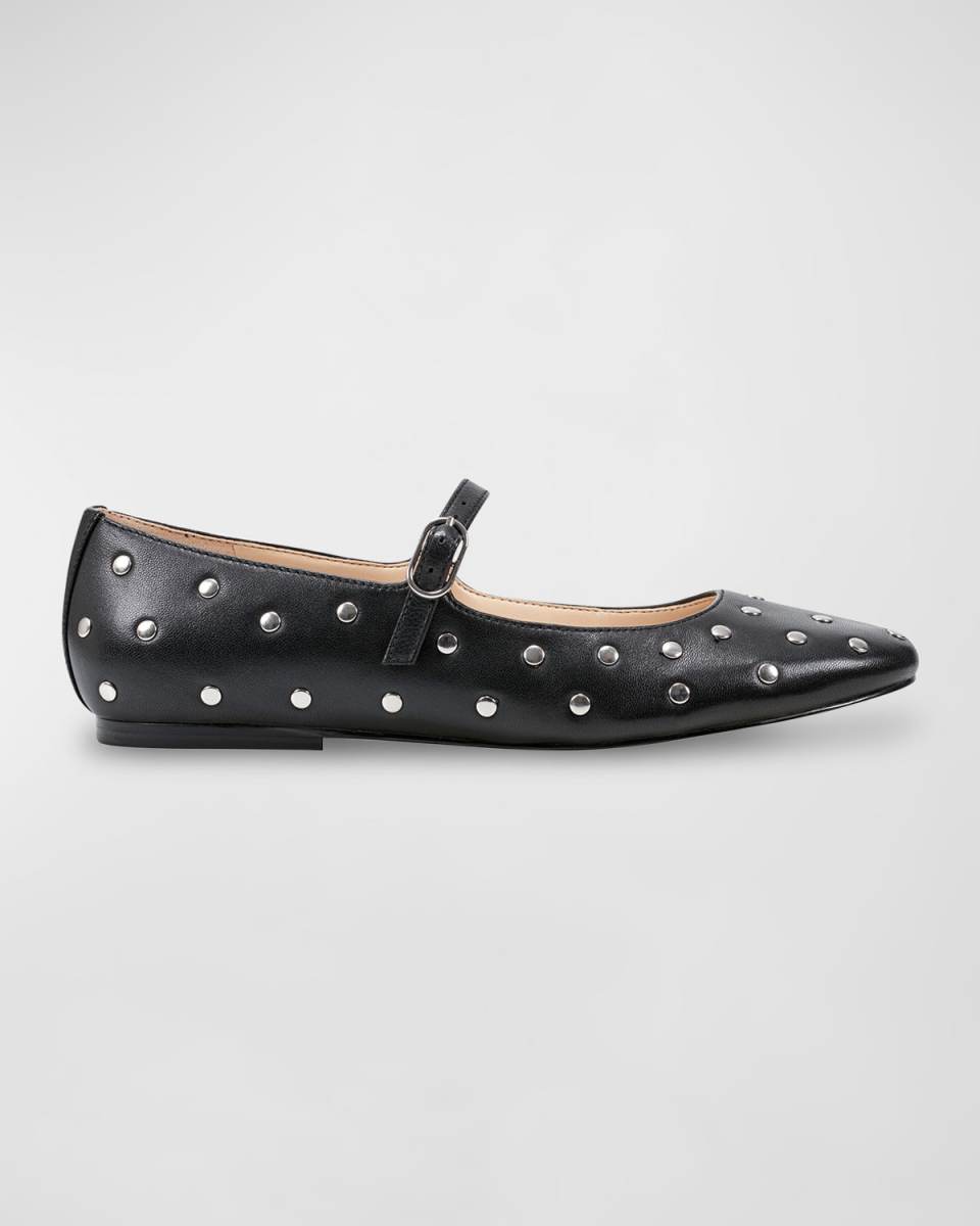 Studded Leather Mary Jane Ballerina Flats