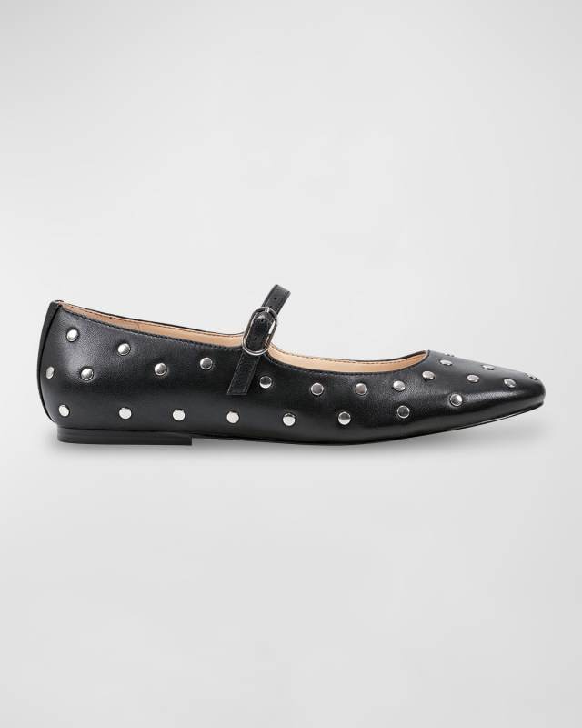 Studded Leather Mary Jane Ballerina Flats
