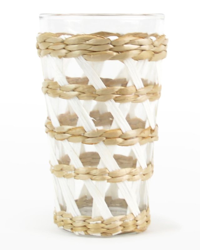 White Rattan Tumbler Glasses, Set of 4
