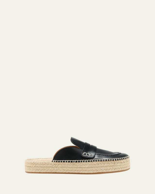 Leather Penny Loafer Espadrille Mules
