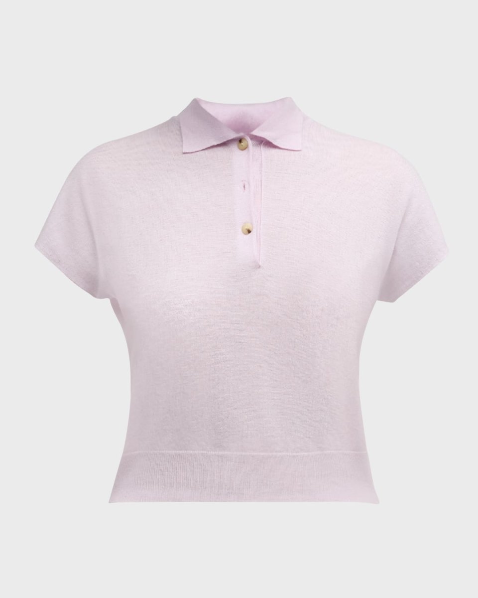 Wool Cashmere Cap-Sleeve Polo Top