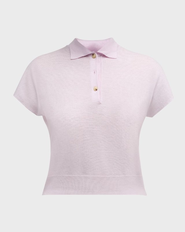 Wool Cashmere Cap-Sleeve Polo Top