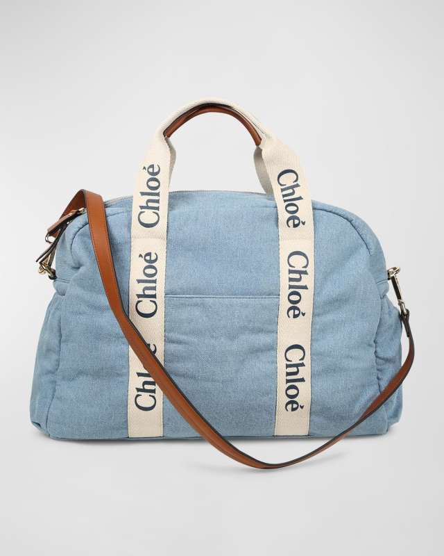 Kid's Grosgrain Logo Denim Changing Bag