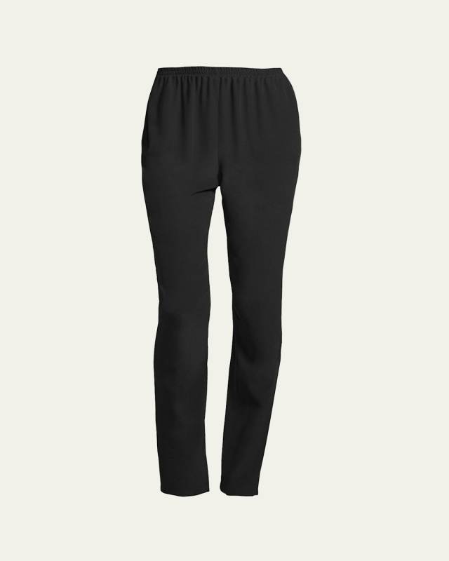 Slim-Leg Silk Trousers, Black