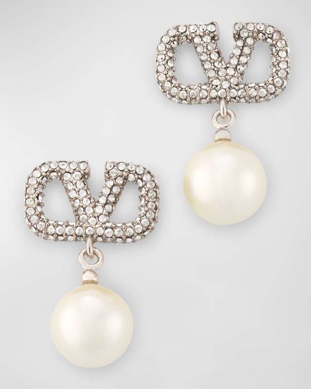 V Logo Pearl Drop Earrings