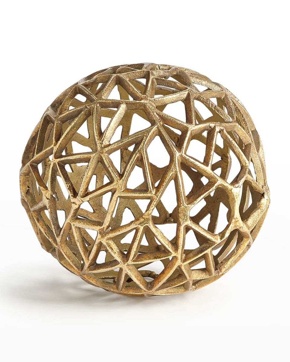 Jali Ball Large Decorative Accent, Antique Brass