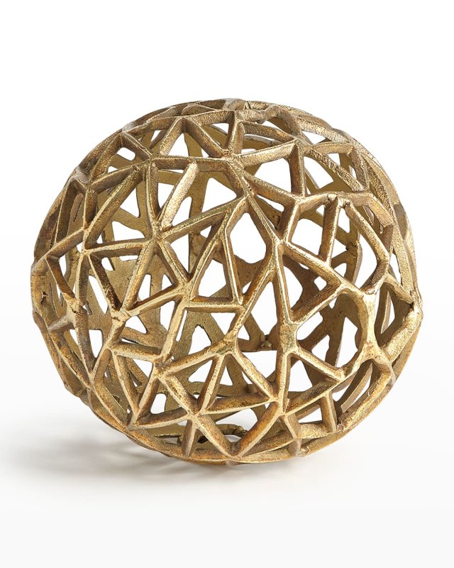Jali Ball Large Decorative Accent, Antique Brass