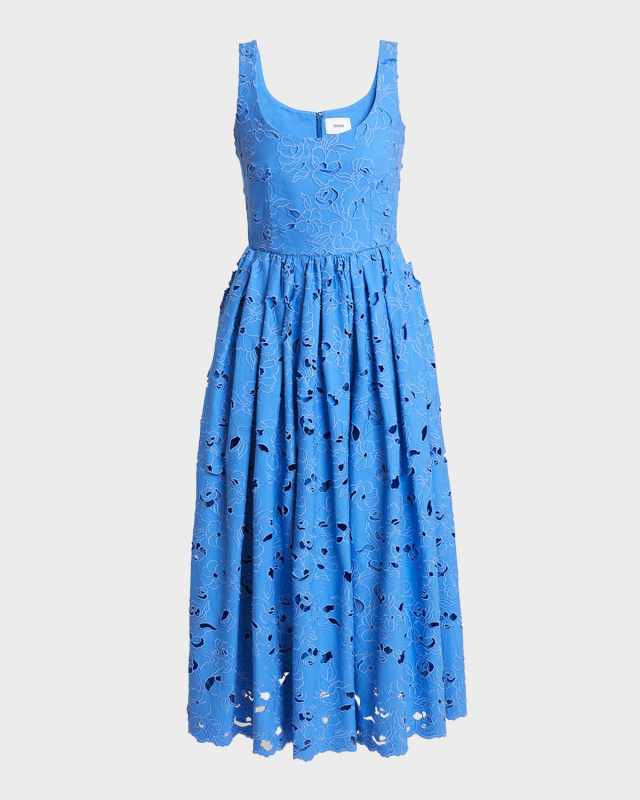 Embroidered Cutwork Sleeveless Fit & Flare Midi Dress