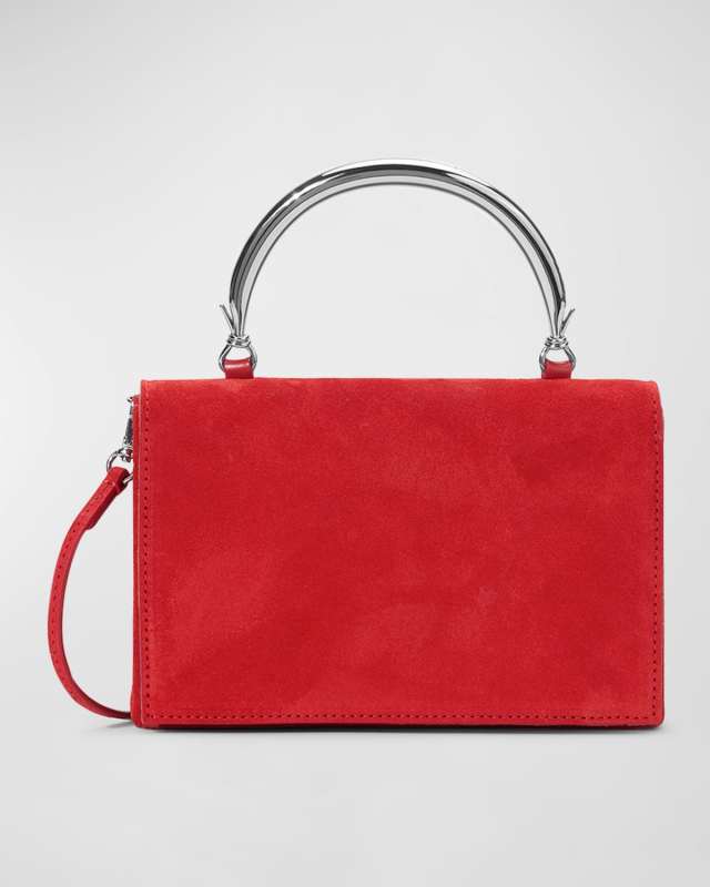 Arc Flap Suede Metal Top-Handle Bag