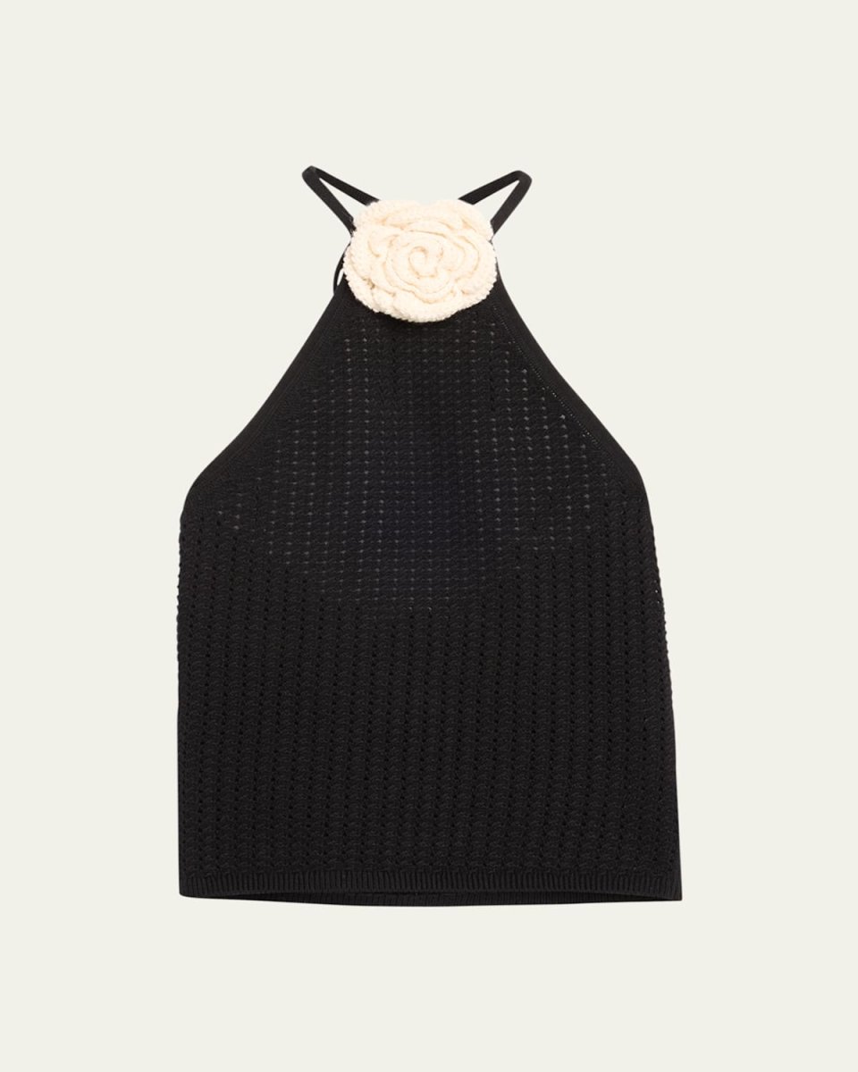 Bessie Crochet Floral Applique Halter Top