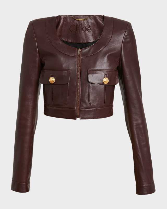 Satin Nappa Leather Cropped Jacket