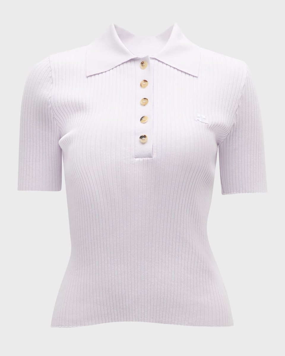 Short-Sleeve Rib Knit Polo Shirt
