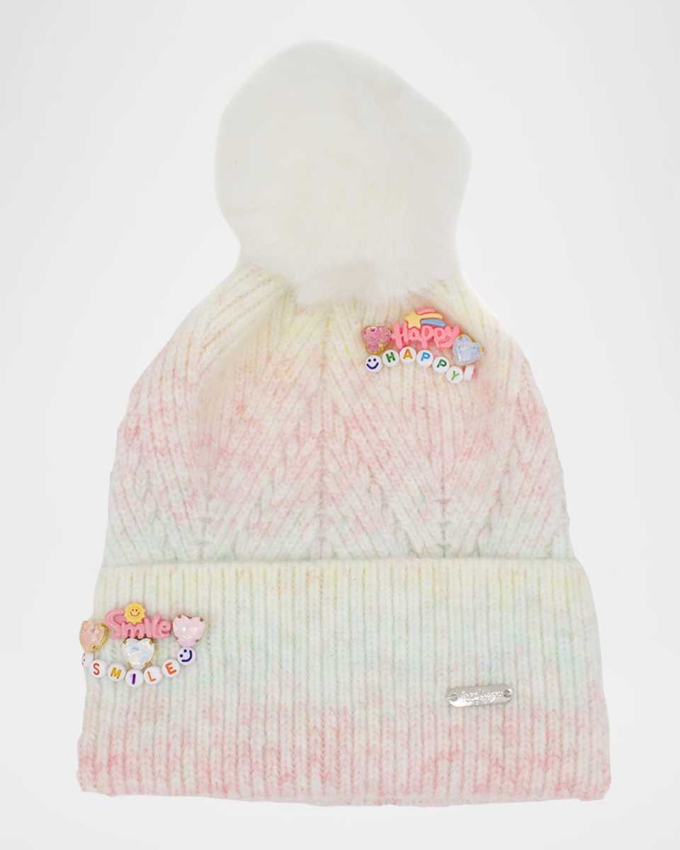 Girl's Charmed Beanie with Faux Fur Pom Pom