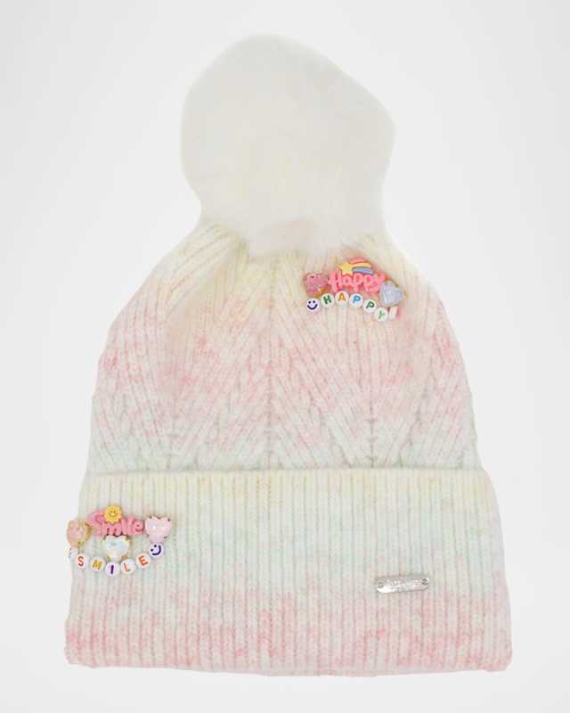 Girl's Charmed Beanie with Faux Fur Pom Pom