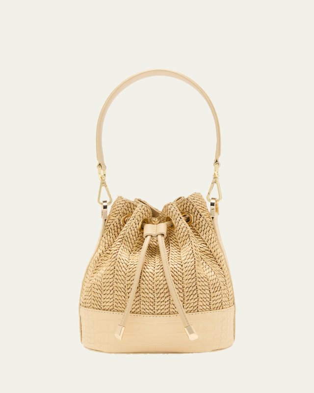 Alessia Crocodile & Raffia Bucket Bag