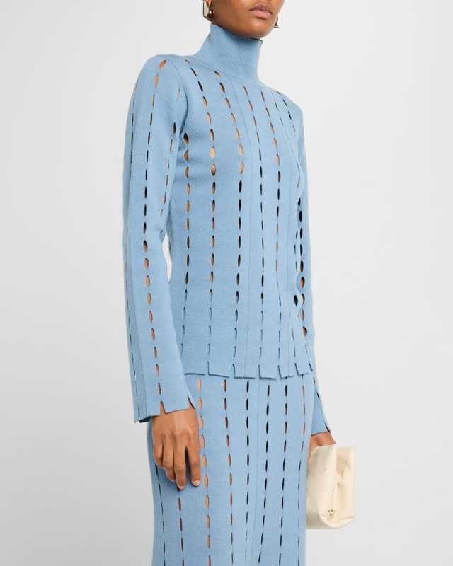 Ebru Open-Knit Turtleneck Long-Sleeve Sweater